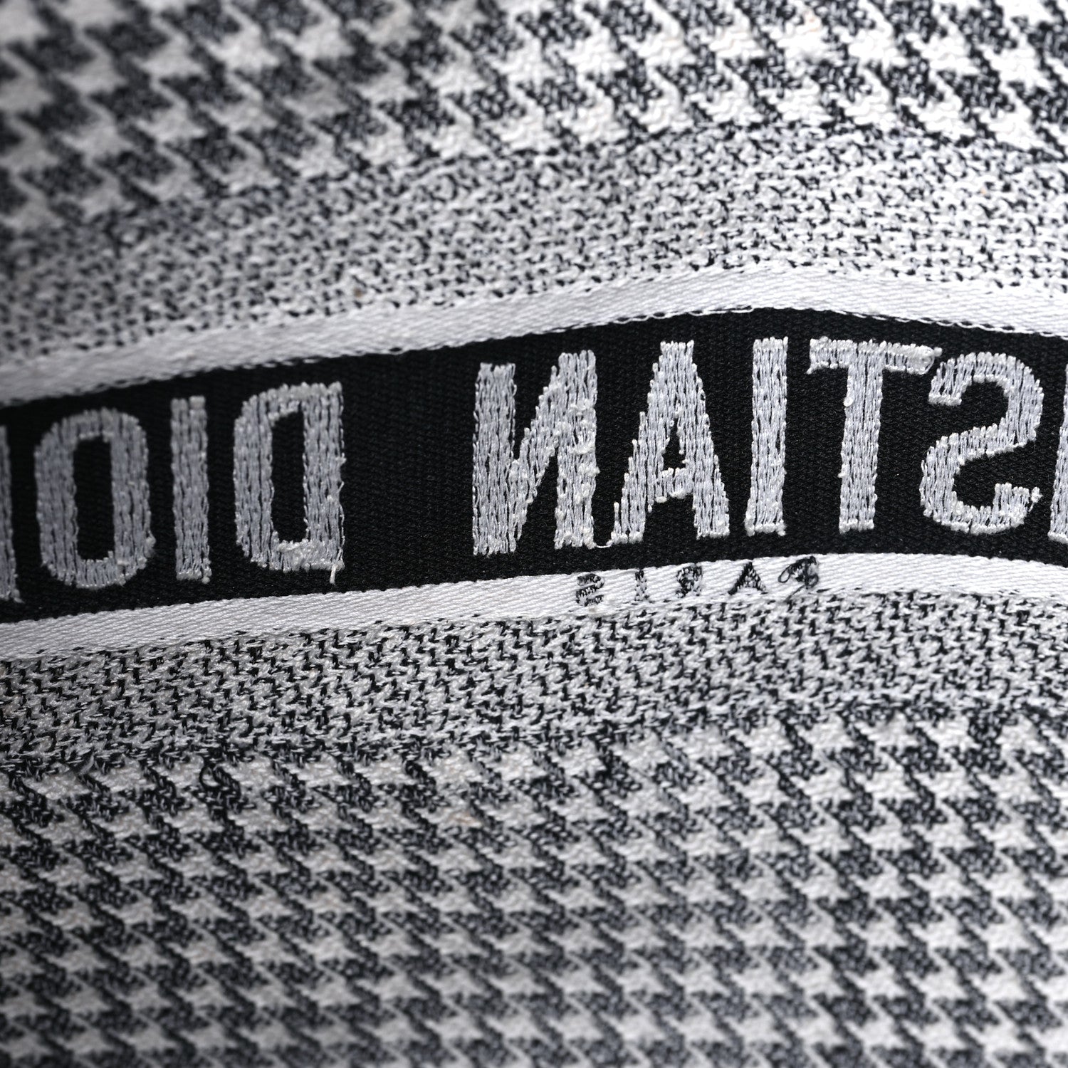 Christian Dior Canvas Houndstooth Embroidered Large Book Tote Black White 14 of 16