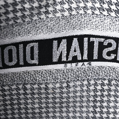 Christian Dior Canvas Houndstooth Embroidered Large Book Tote Black White 14 of 16