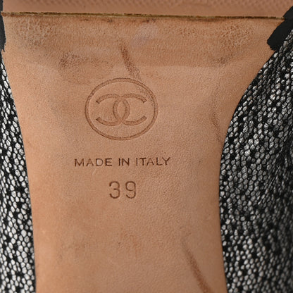 Chanel Lace Lambskin CC Elastic Stretch Pumps 39 Black Silver Rose Gold 8 of 12