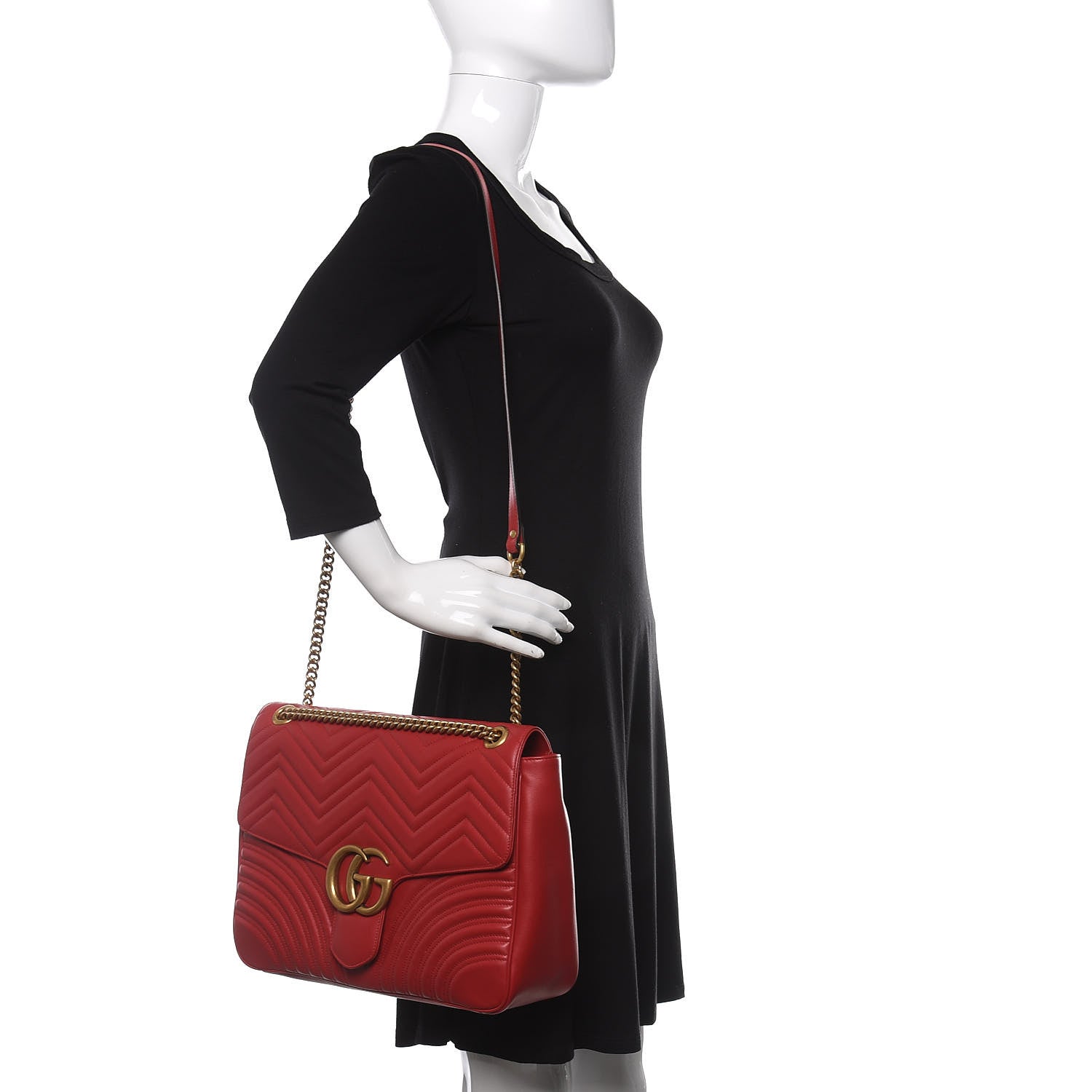 Gucci Calfskin Matelasse Large GG Marmont Shoulder Bag Hibiscus Red 2 of 10