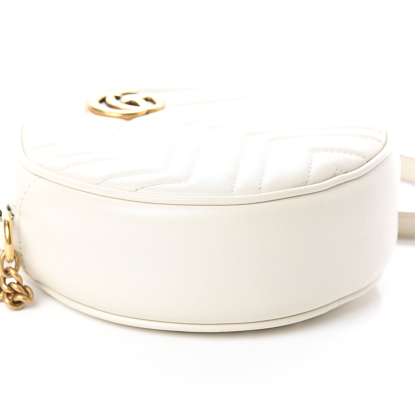 Calfskin Matelasse Mini GG Marmont Round Shoulder Bag White