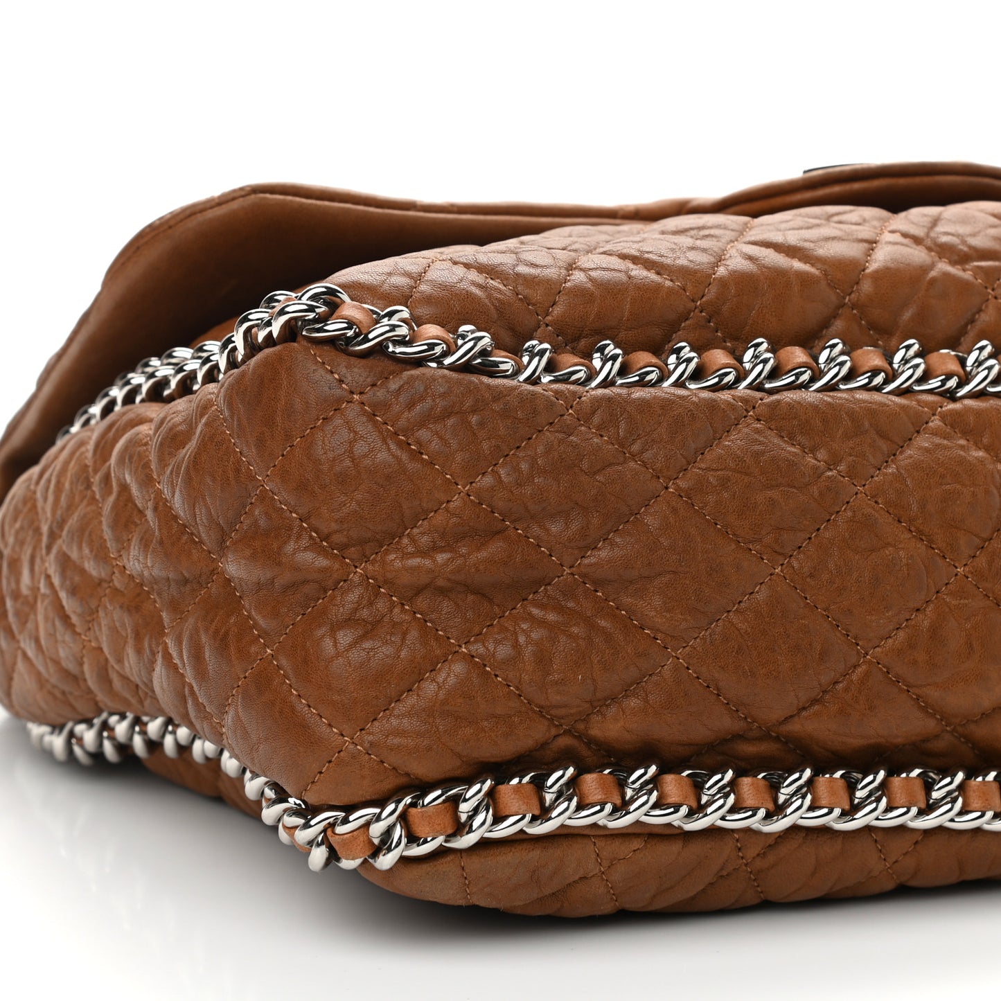 Washed Lambskin Quilted Chain Around Maxi Flap Brown