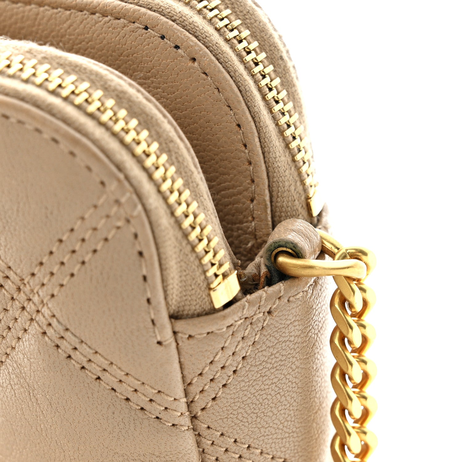 Saint Laurent Grained Lambskin Quilted Mini Becky Double Zip Bag Natural Tan 13 of 16