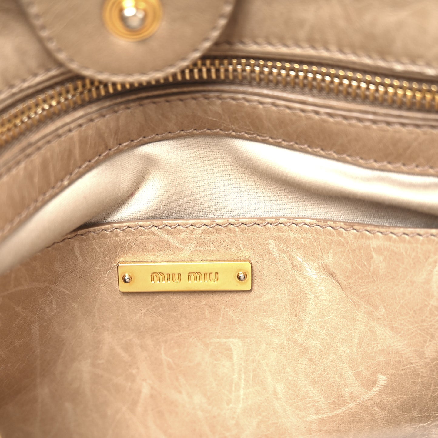 Vitello Shine Top Handle Satchel Cammeo