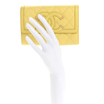 Chanel Caviar Quilted Medium Filigree Flap Wallet Yellow 2 of 13