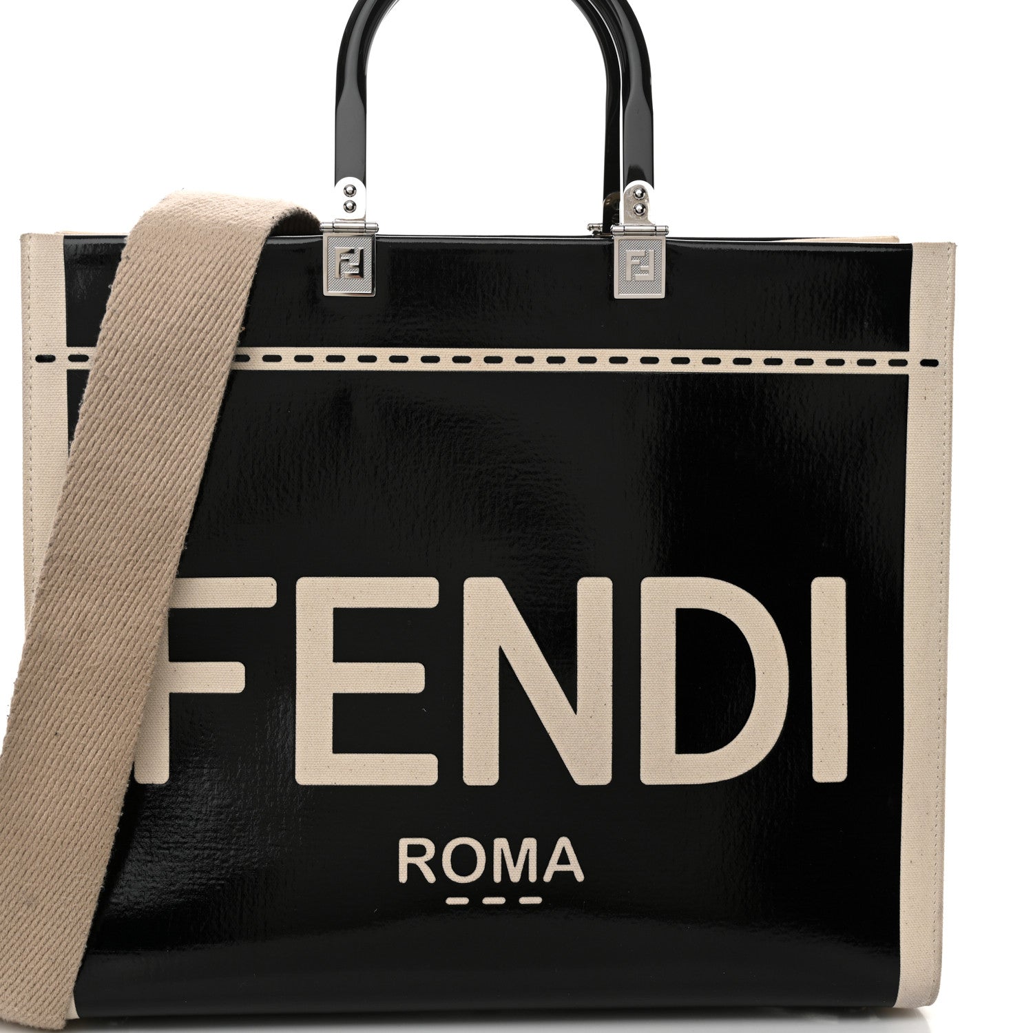 Fendi Patent Plexiglass Medium Fendi Sunshine Shopper Tote Black Ice White 7 of 9
