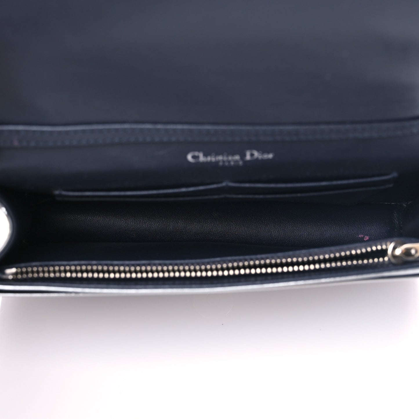 Metallic Patent Micro-Cannage Diorama Wallet on Chain Pouch Silver