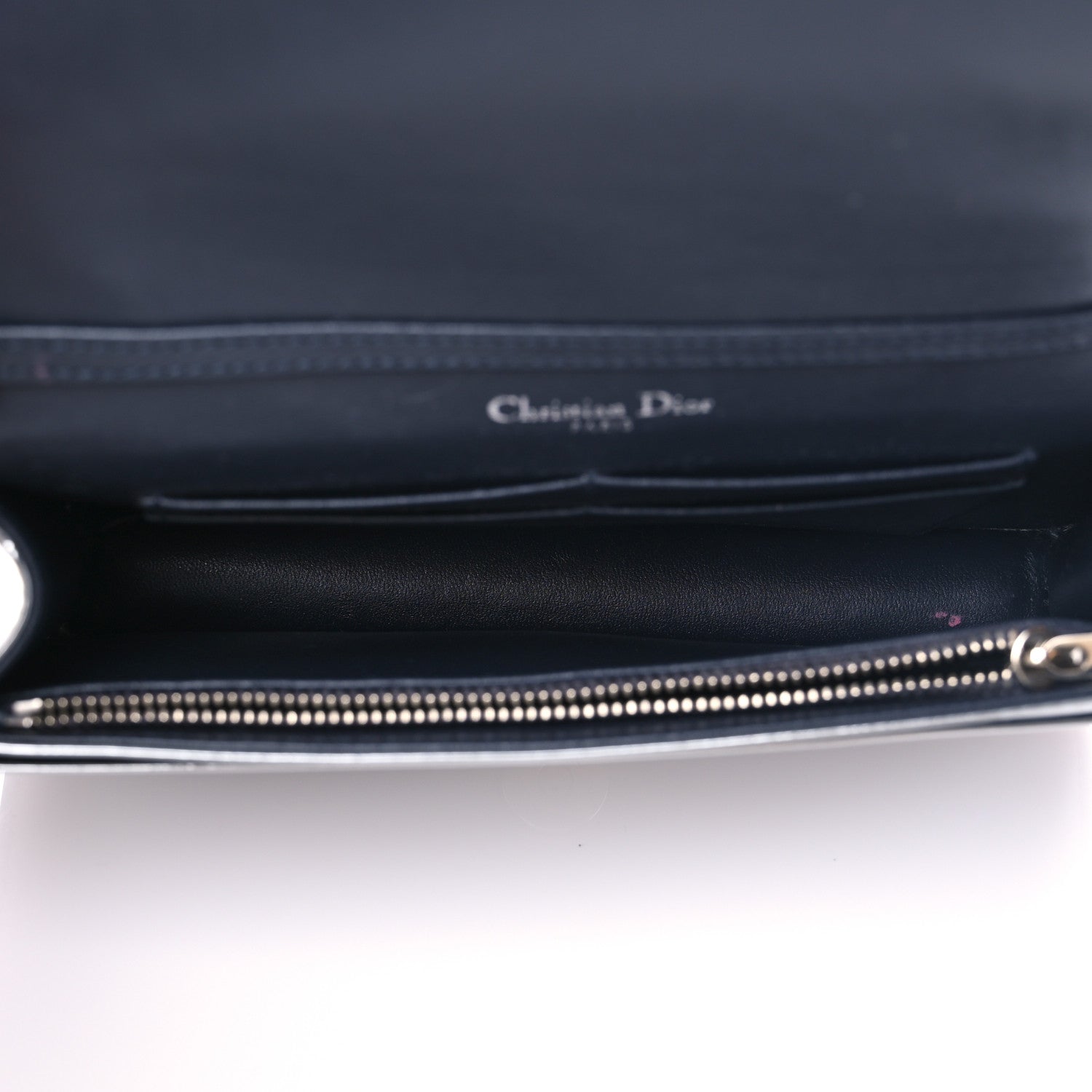 Christian Dior Metallic Patent Micro-Cannage Diorama Wallet on Chain Pouch Silver 5 of 6