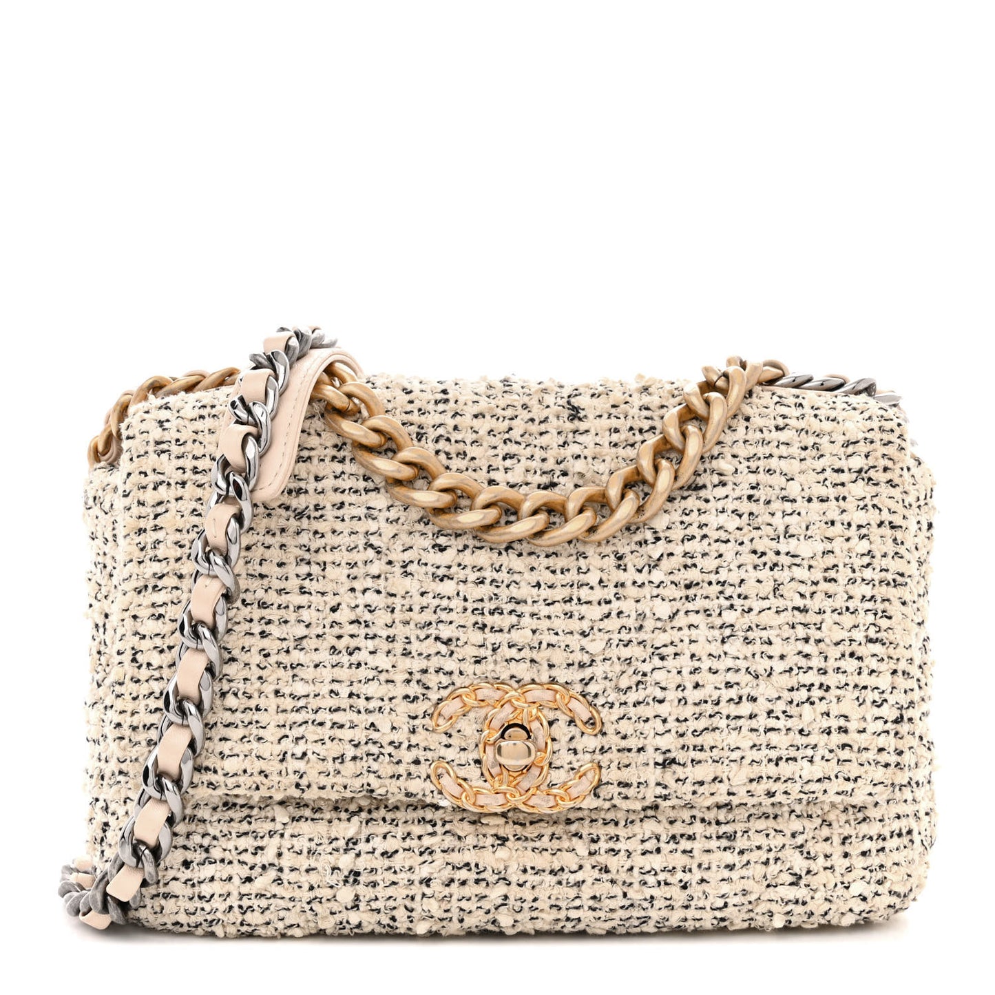 Tweed Quilted Medium Chanel 19 Flap Ecru Black