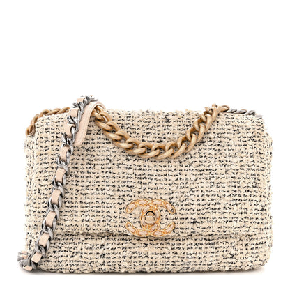 Chanel Tweed Quilted Medium Chanel 19 Flap Ecru Black 1 of 14