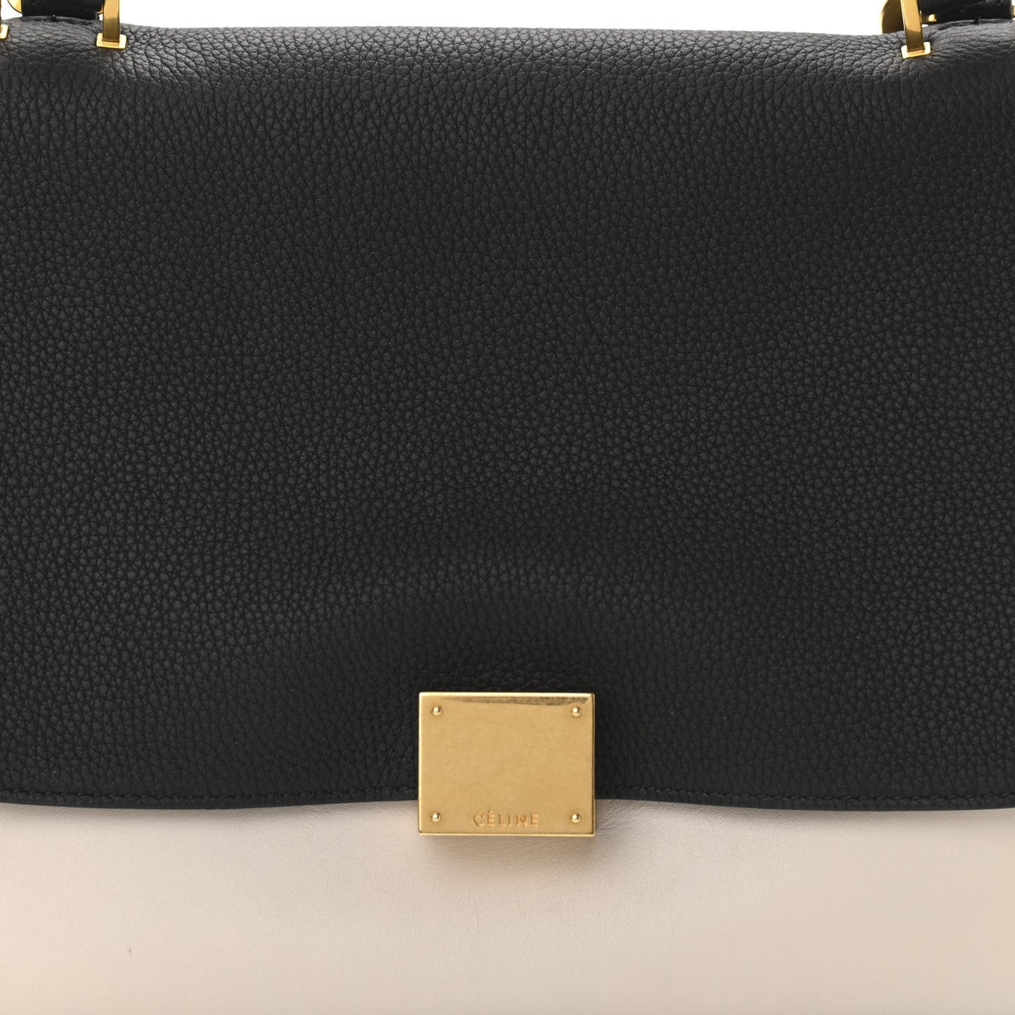 Textured Calfskin Suede Small Tri-Color Trapeze Black