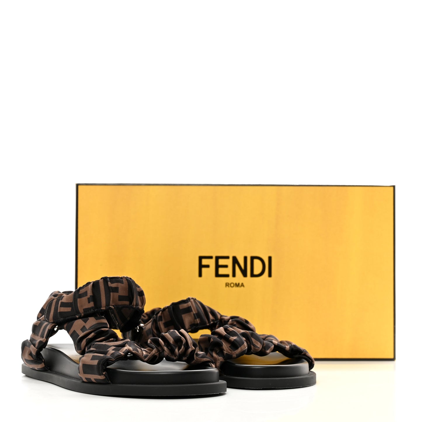 Satin FF Ruched Sandals 36 Tobacco Black