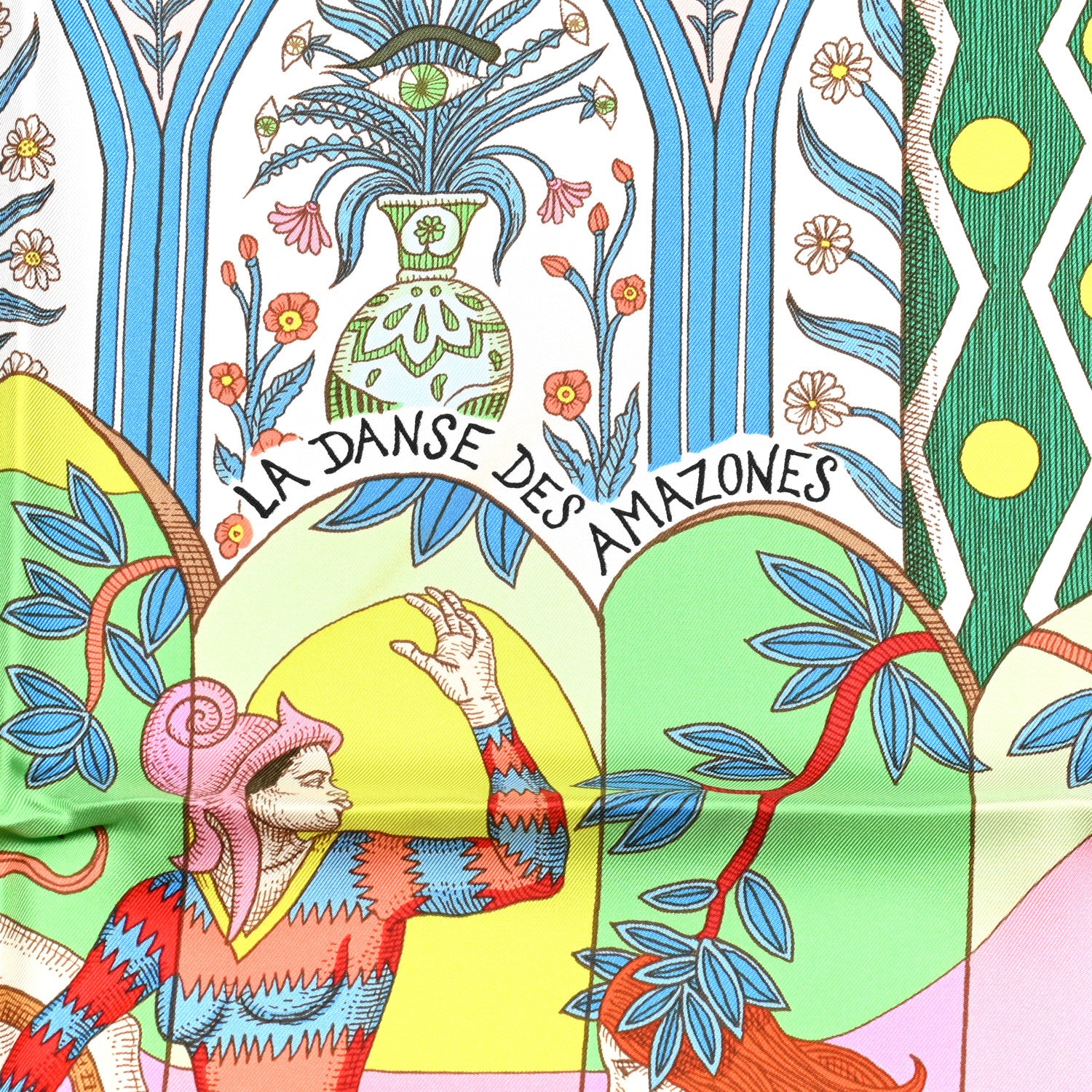 Hermes Silk La Danse Des Amazones Scarf 90 Vert d'eau Rose 2 of 6