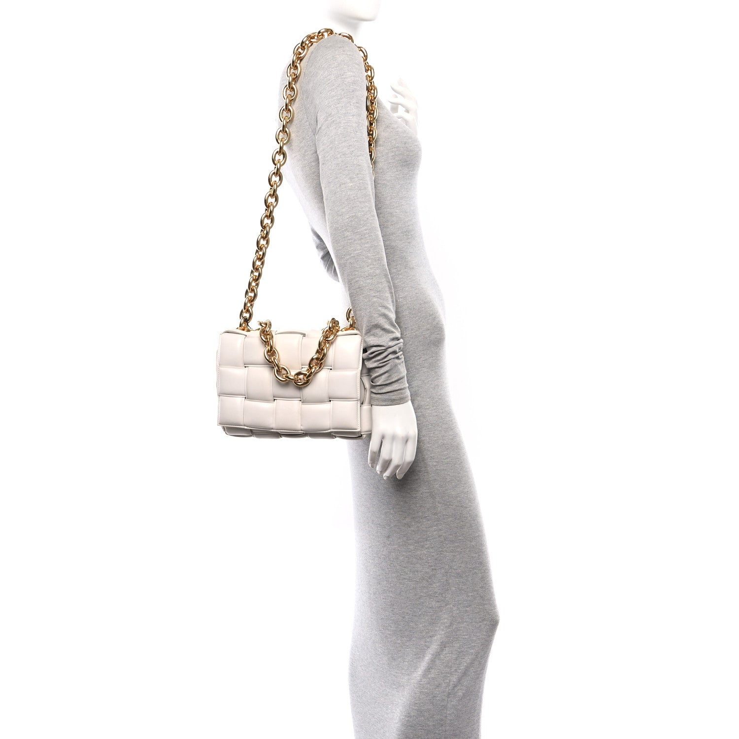 Bottega Veneta Lambskin Maxi Intreccio Padded Chain Cassette Crossbody Bag White 2 of 14