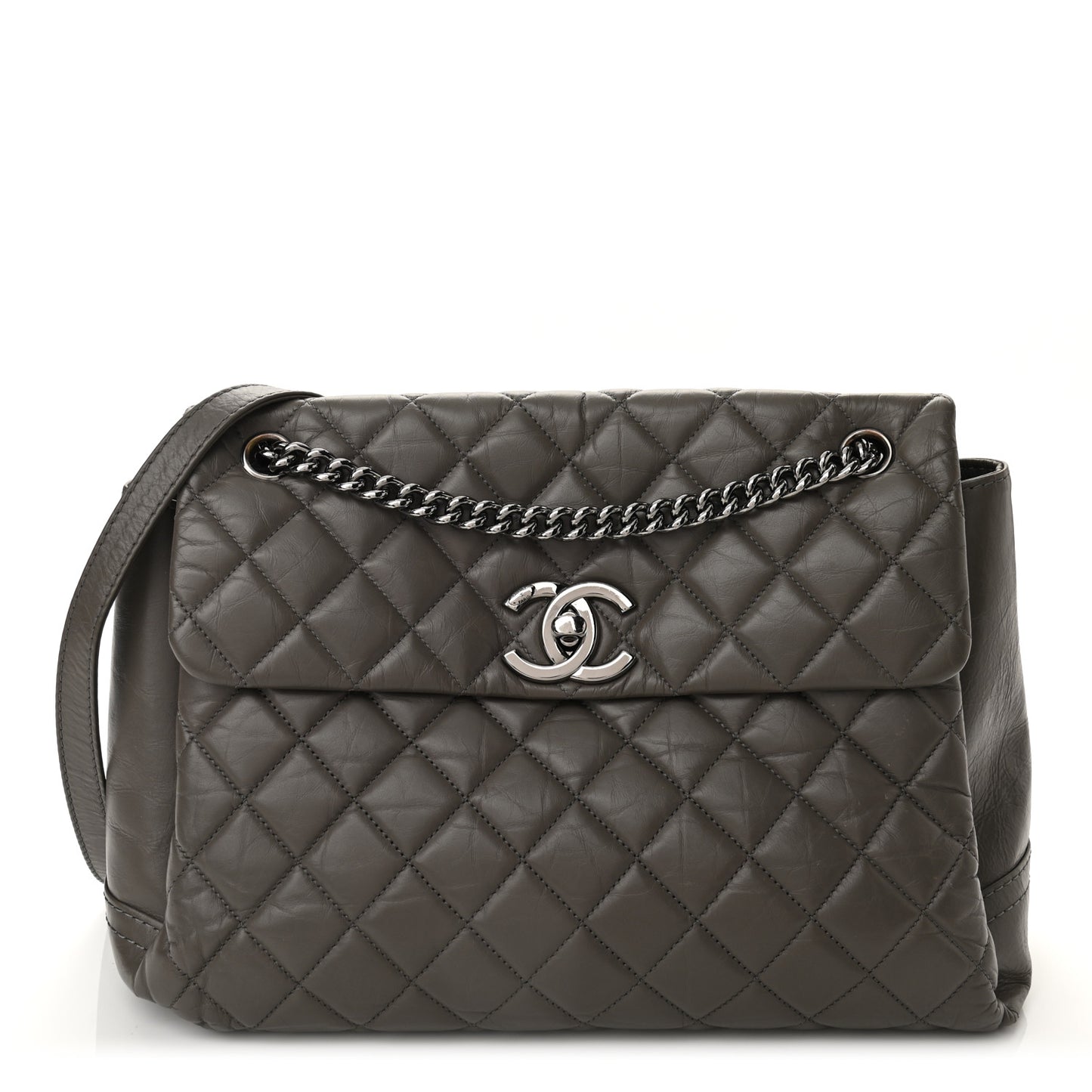 Aged Calfskin Medium Lady Pearly Flap Grey