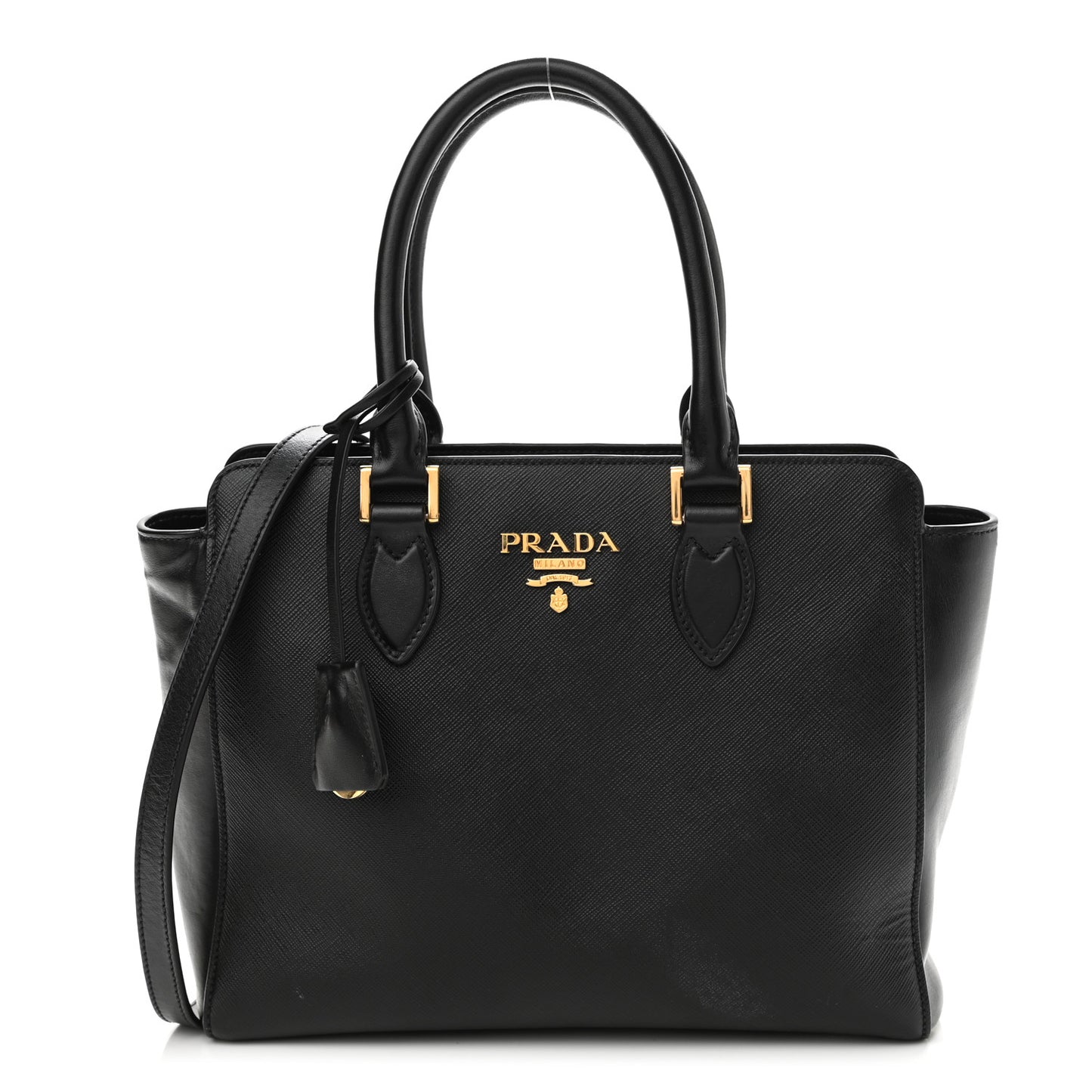 Saffiano Soft Calfskin Small Zippered Tote Black
