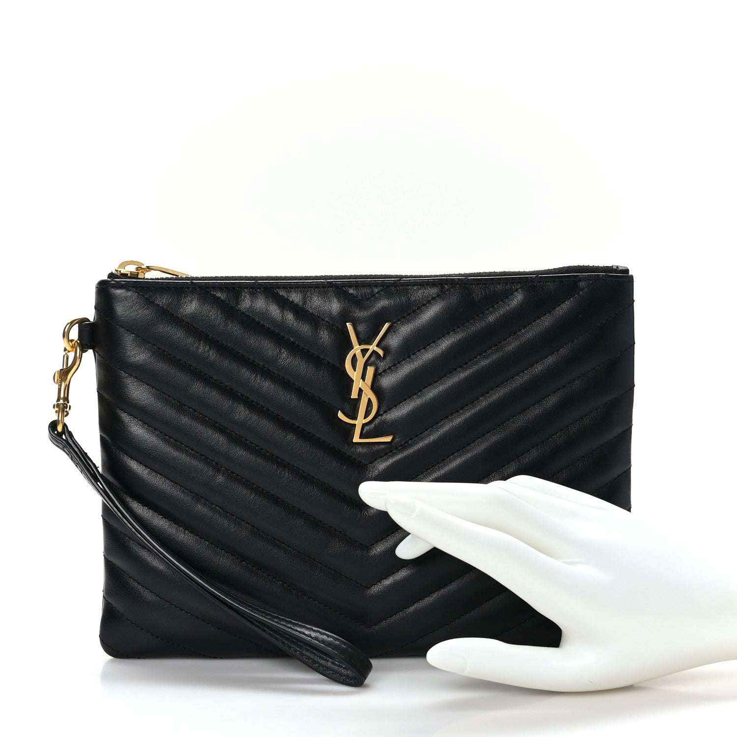 Saint Laurent Calfskin Matelasse Chevron Monogram A5 Wristlet Black 2 of 9