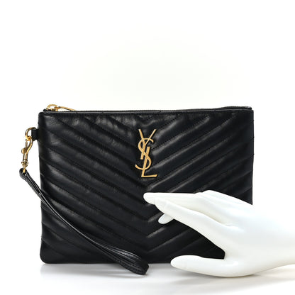 Saint Laurent Calfskin Matelasse Chevron Monogram A5 Wristlet Black 2 of 9
