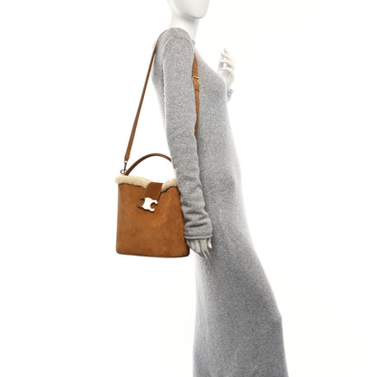 Celine Suede Shearling Triomphe Medium Louise Bag Tabaco Cream 2 of 13