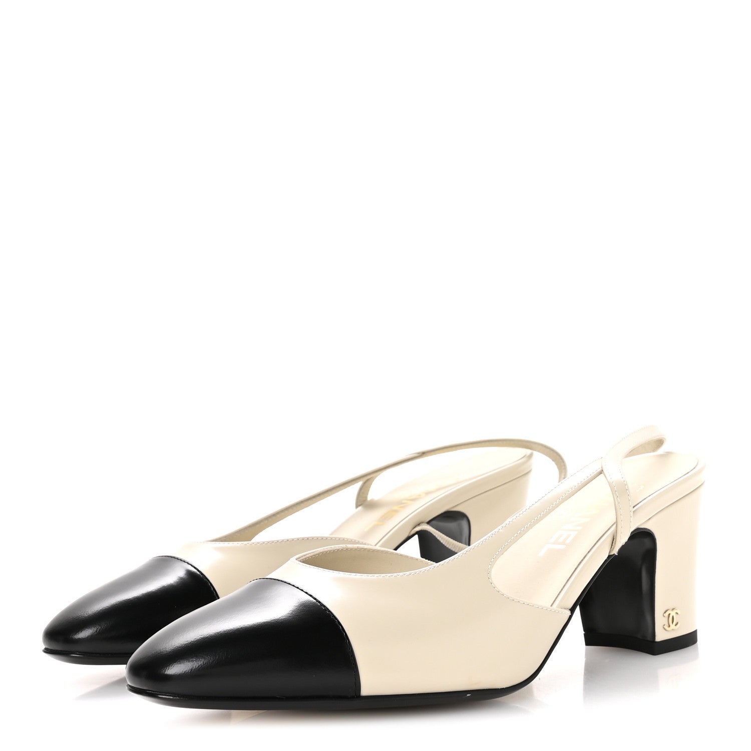 Chanel Lambskin Cap Toe CC Slingback Pumps 41 White Black 4 of 8