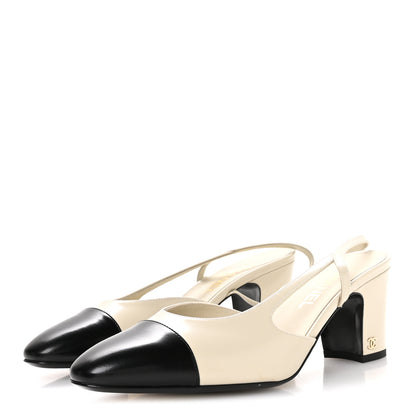 Chanel Lambskin Cap Toe CC Slingback Pumps 41 White Black 4 of 8