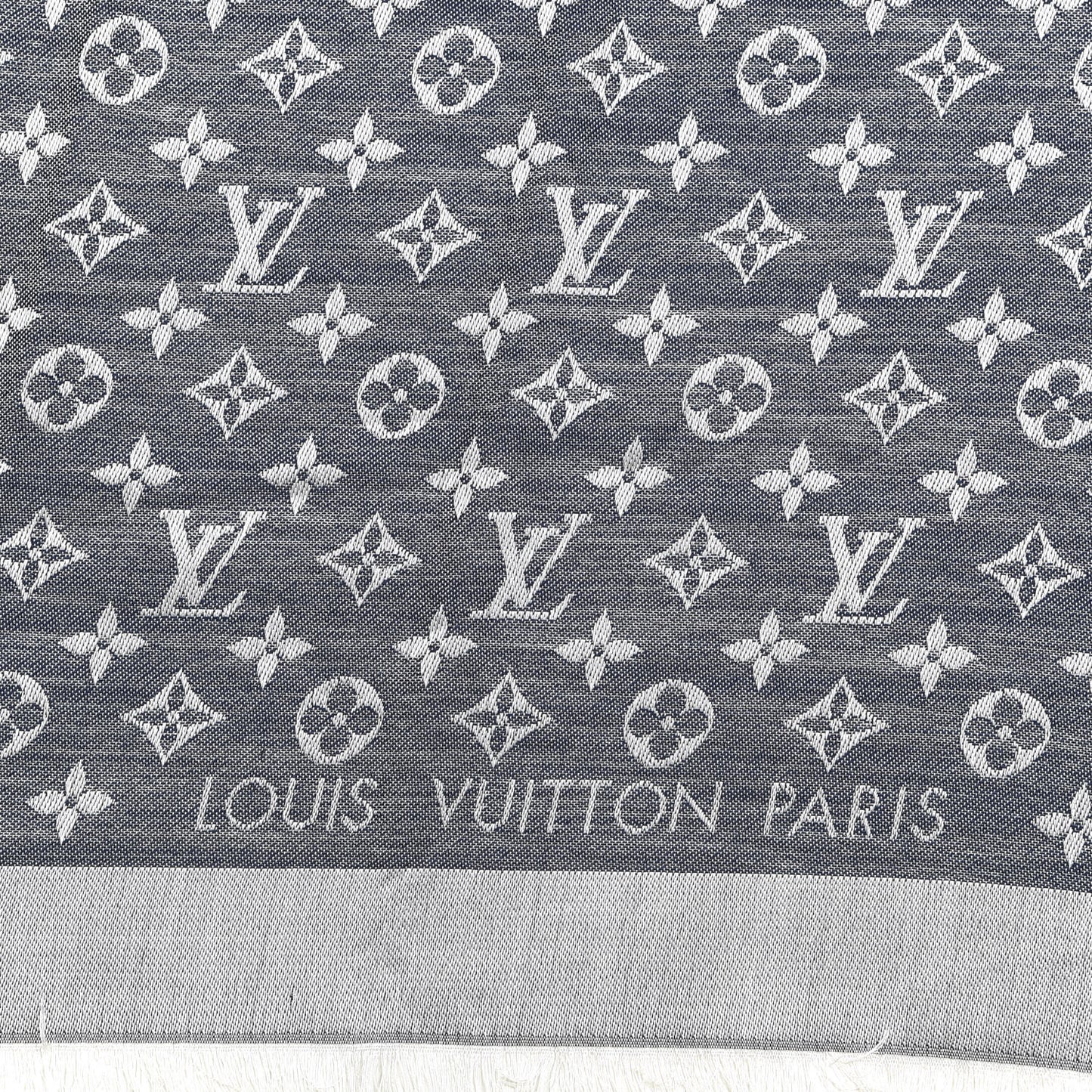 Silk Wool Monogram Denim Shawl Blue