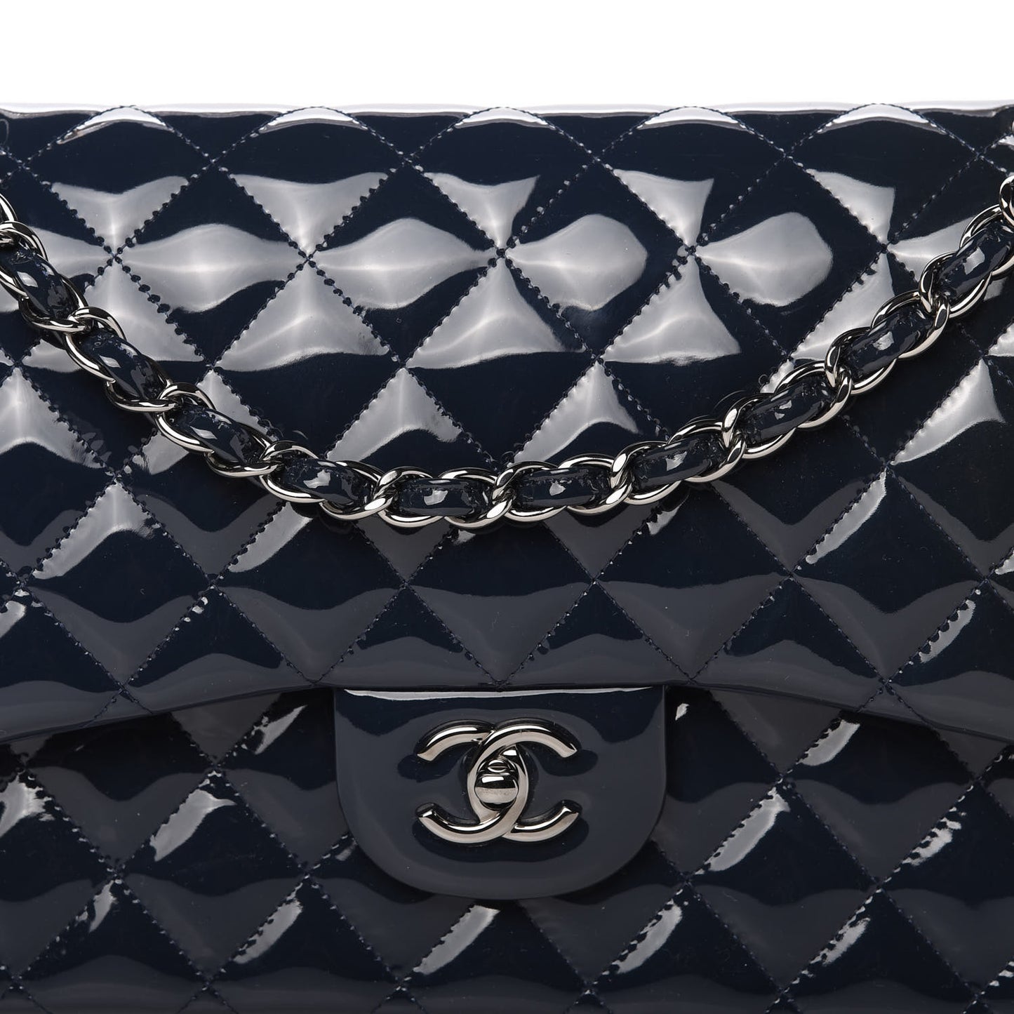 Patent Quilted Jumbo Double Flap Navy