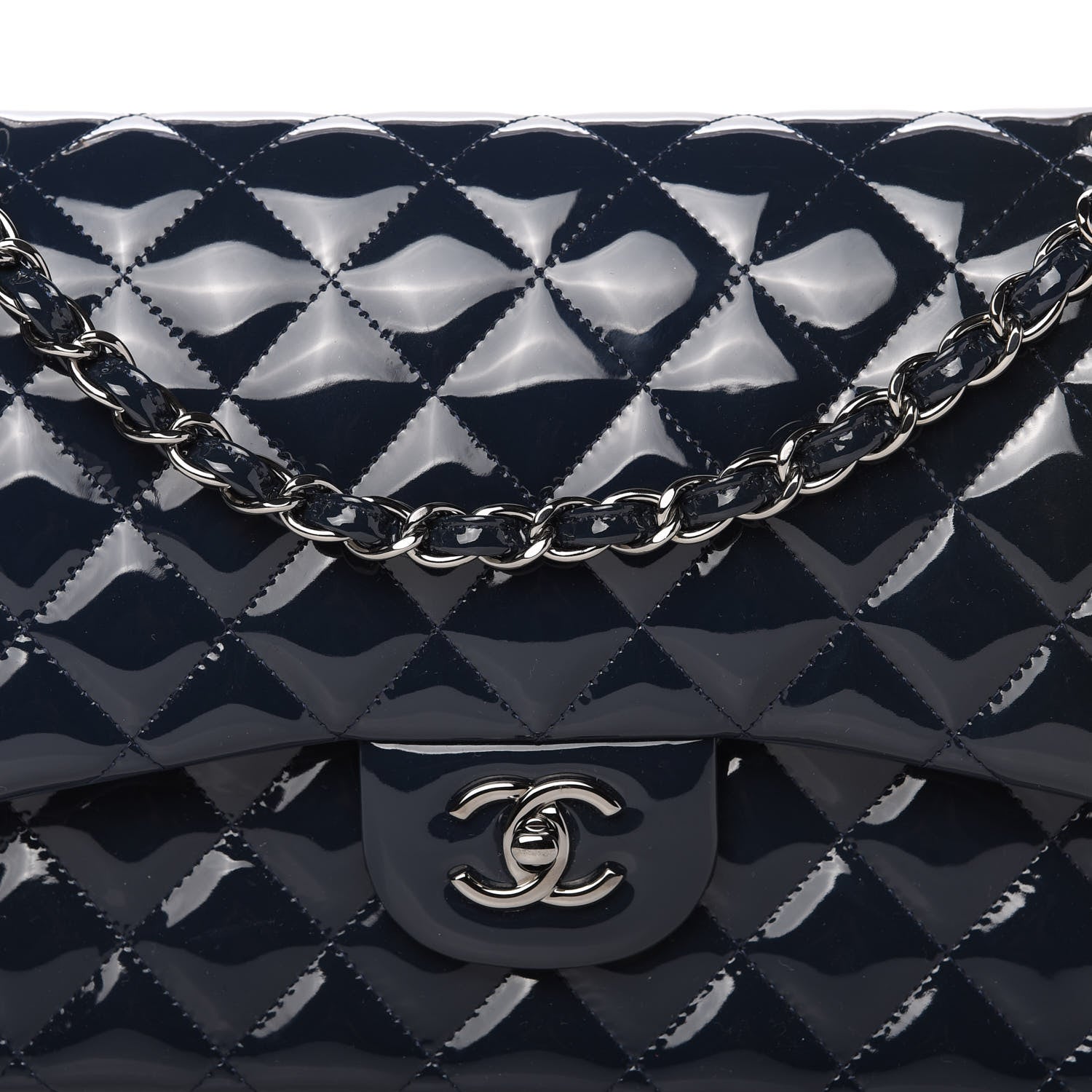 Chanel Patent Quilted Jumbo Double Flap Navy 10 of 10