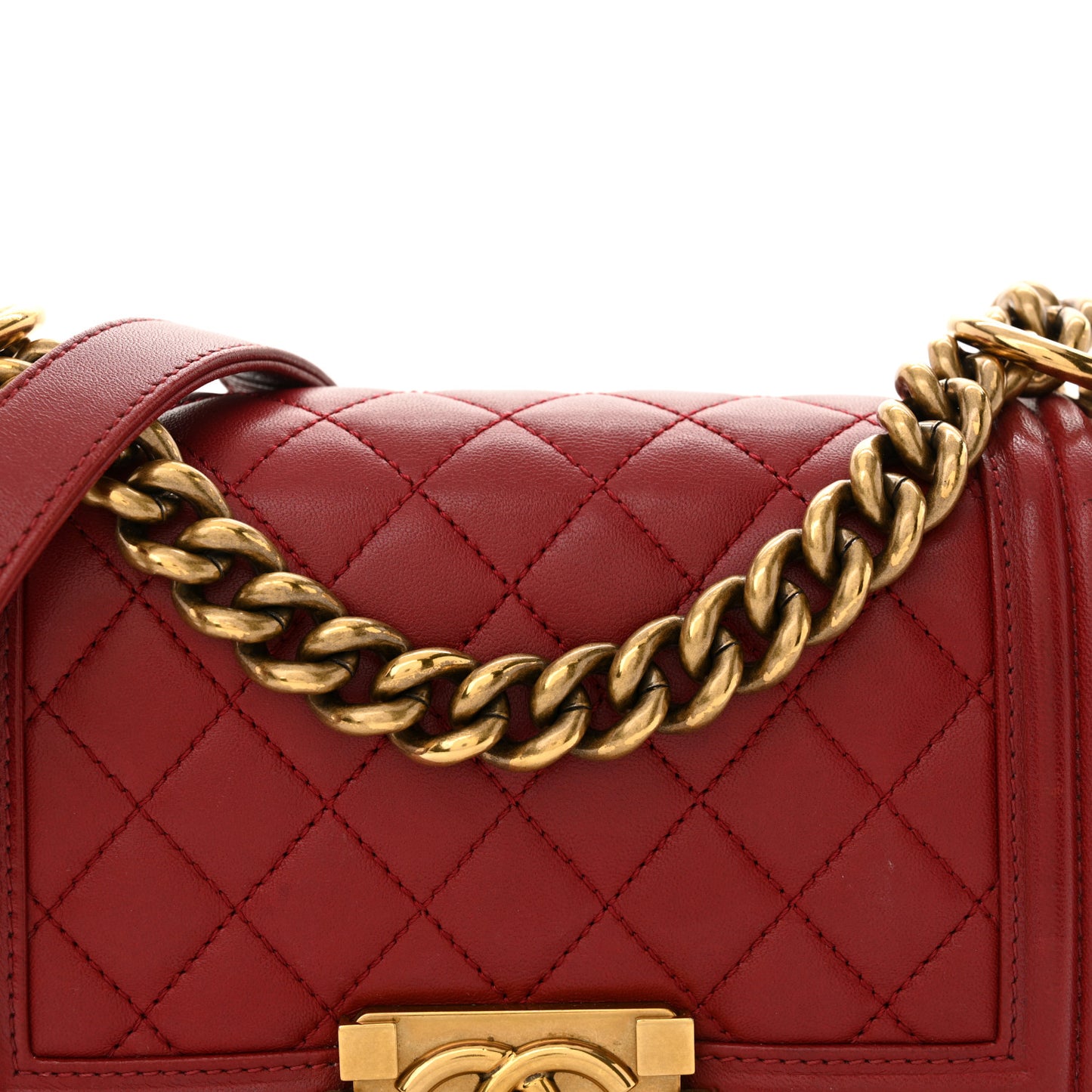 Lambskin Quilted Small Boy Flap Dark Red