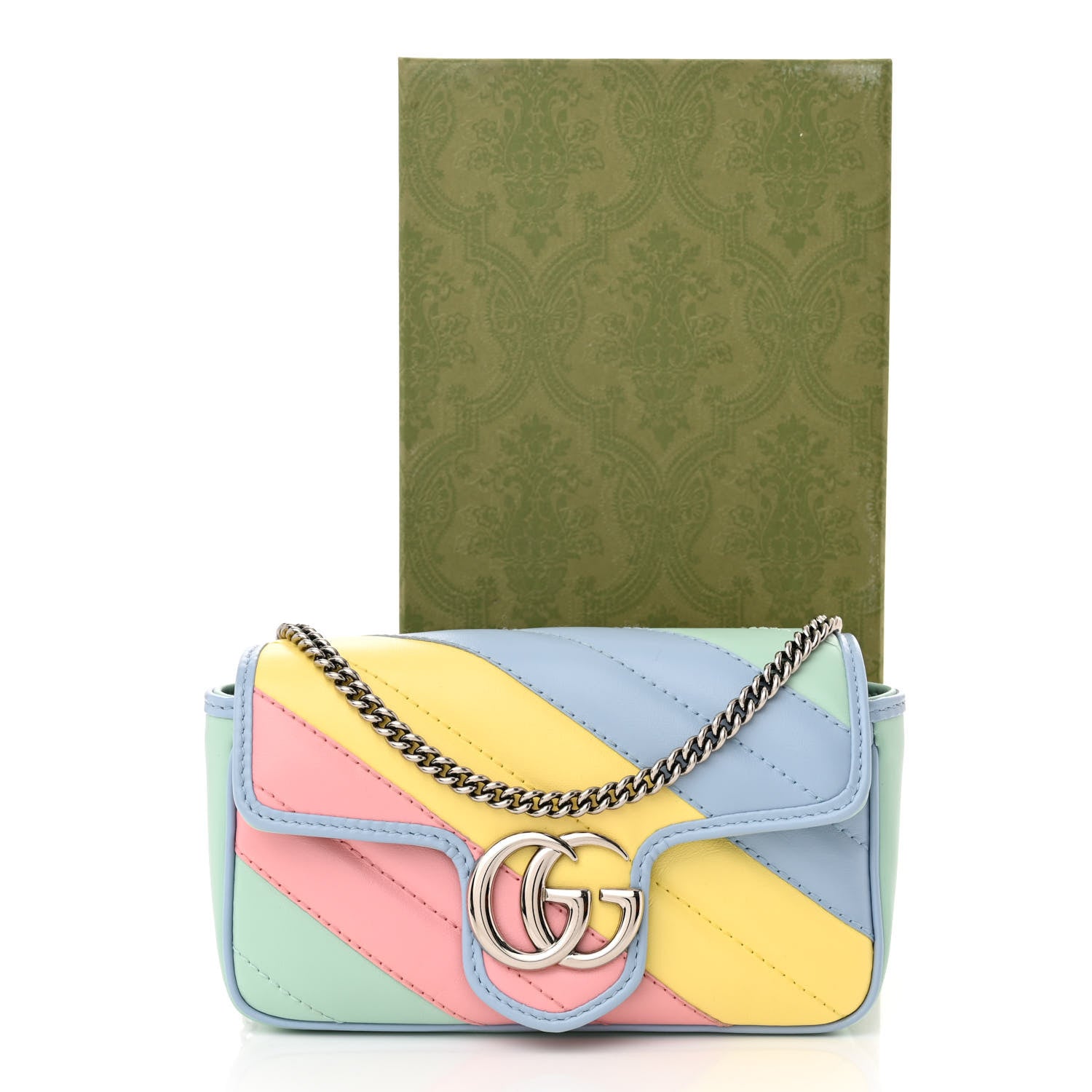 Gucci Calfskin Matelasse Diagonal Super Mini GG Marmont Shoulder Bag Multicolor Pastel 11 of 11