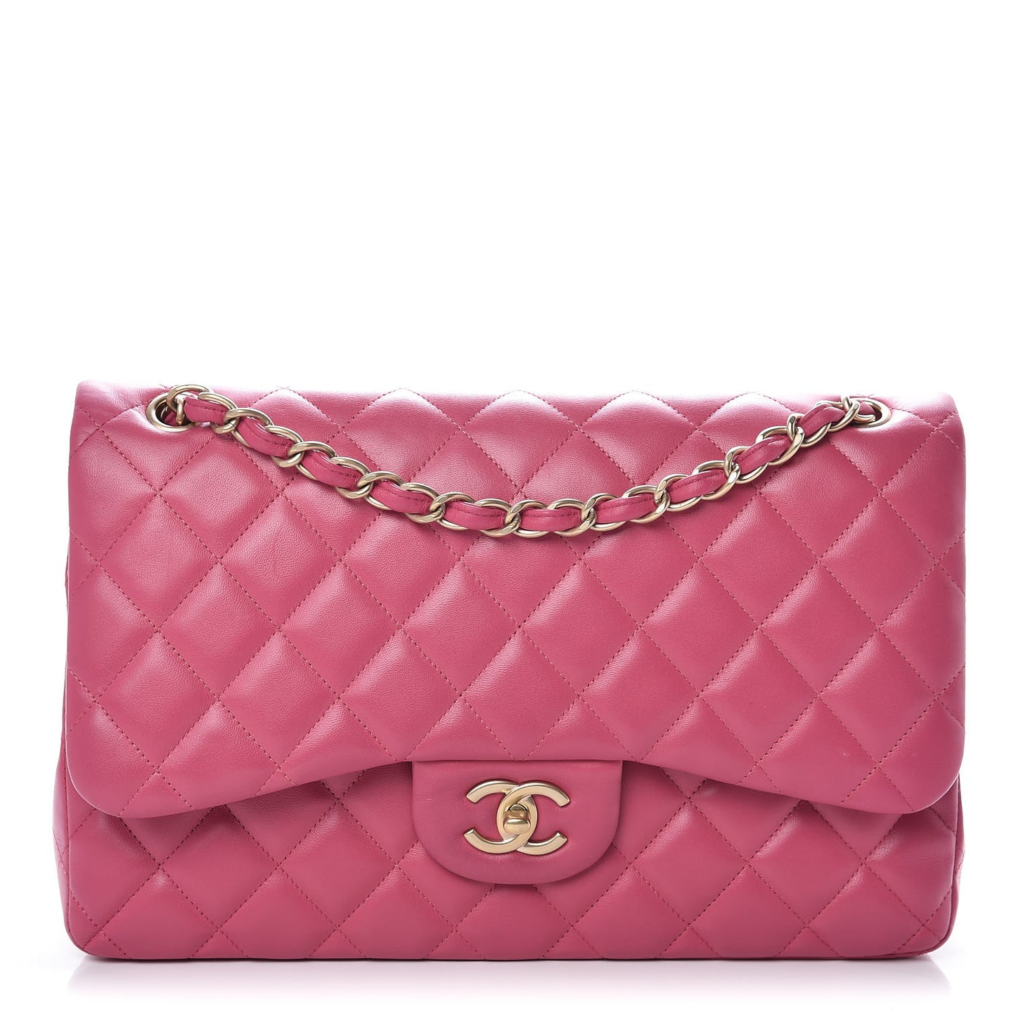Lambskin Quilted Jumbo Double Flap Dark Pink