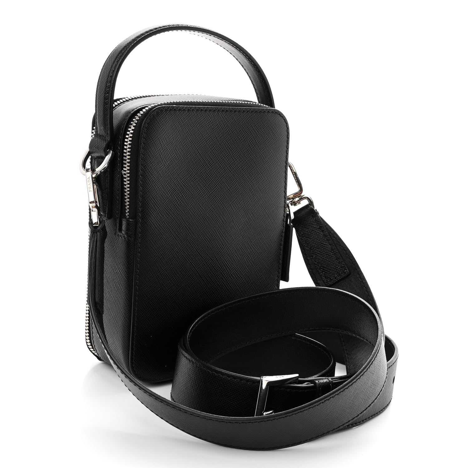 Prada Saffiano Travel Brique Crossbody Messenger Bag Black 2 of 9