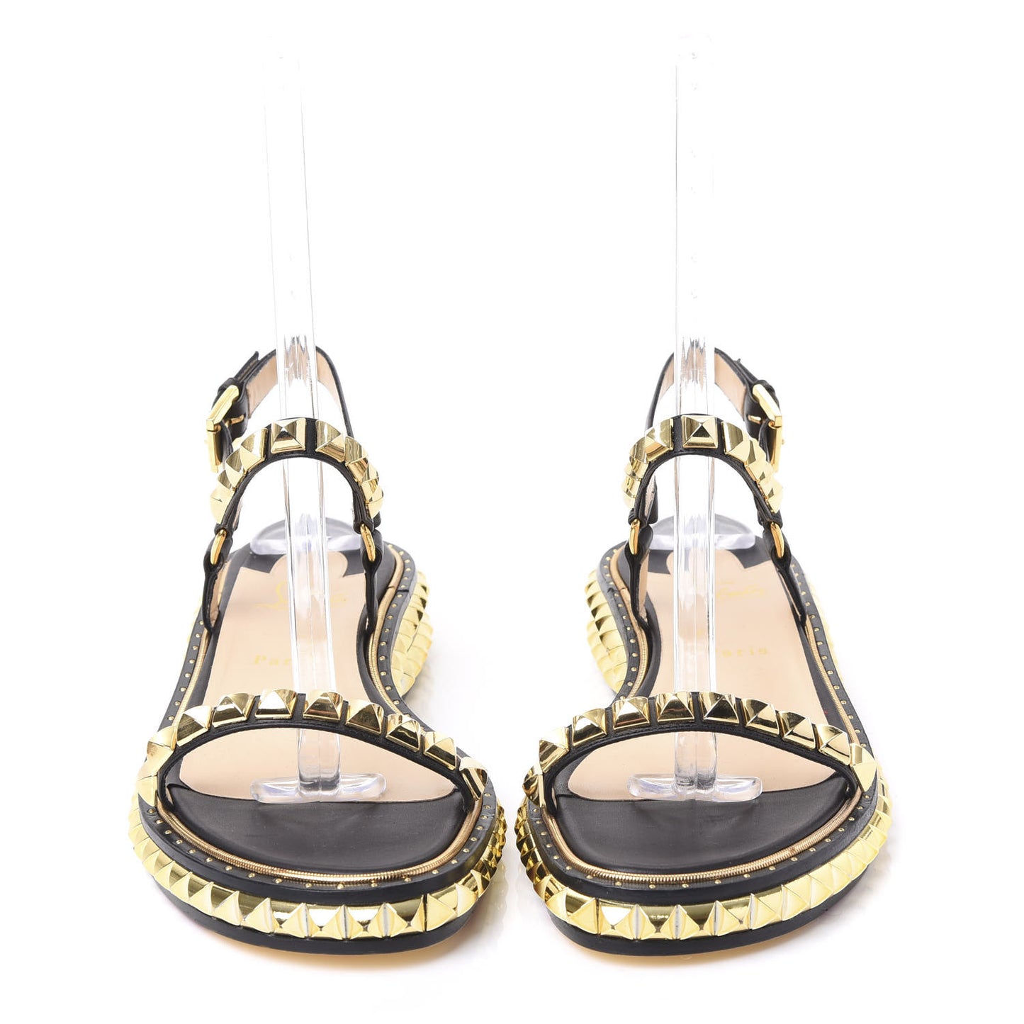 Calfskin Athossita Flat Sandals 40 Black Gold