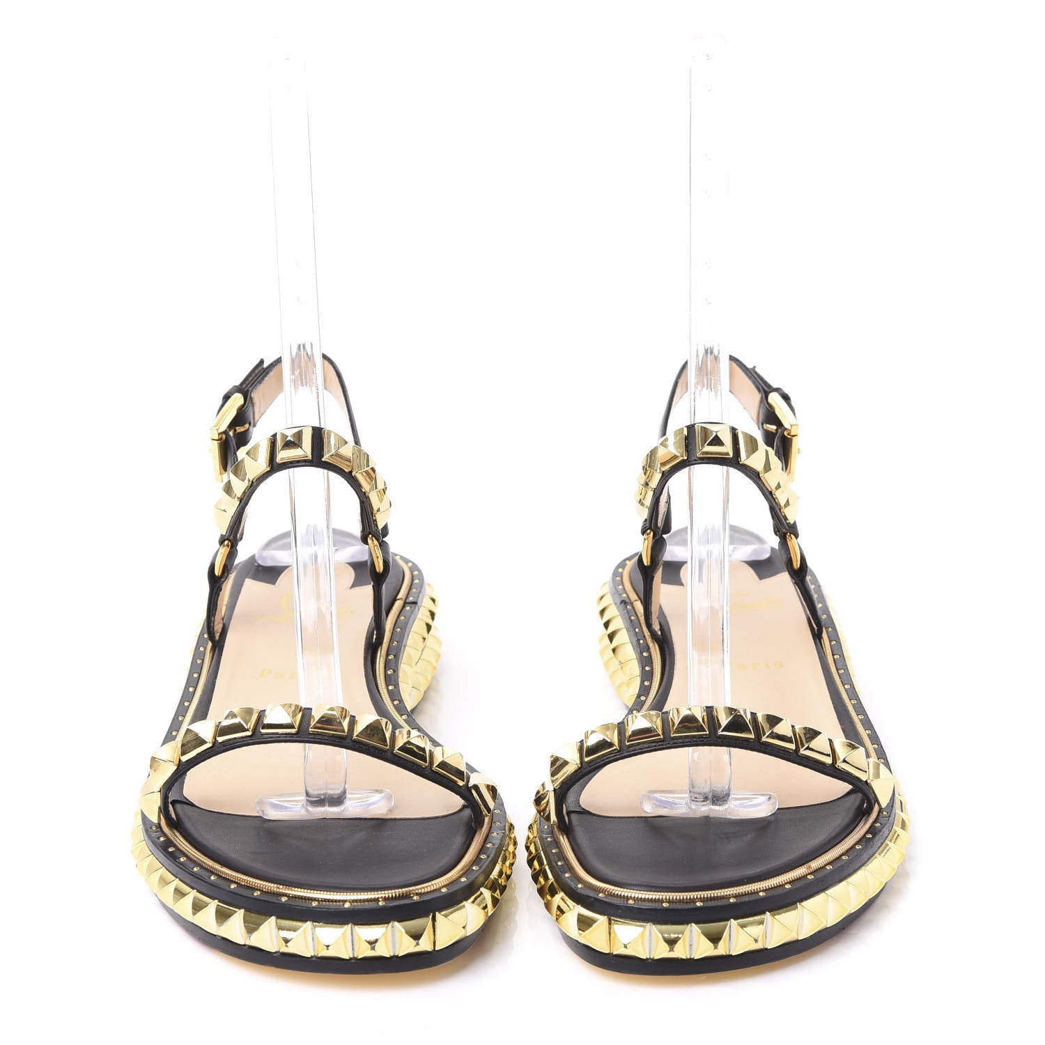 Christian Louboutin Calfskin Athossita Flat Sandals 40 Black Gold 2 of 8