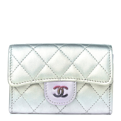 Chanel Gradient Metallic Calfskin Quilted Flap Card Holder Wallet Silver Blue Yellow Purple 1 of 9