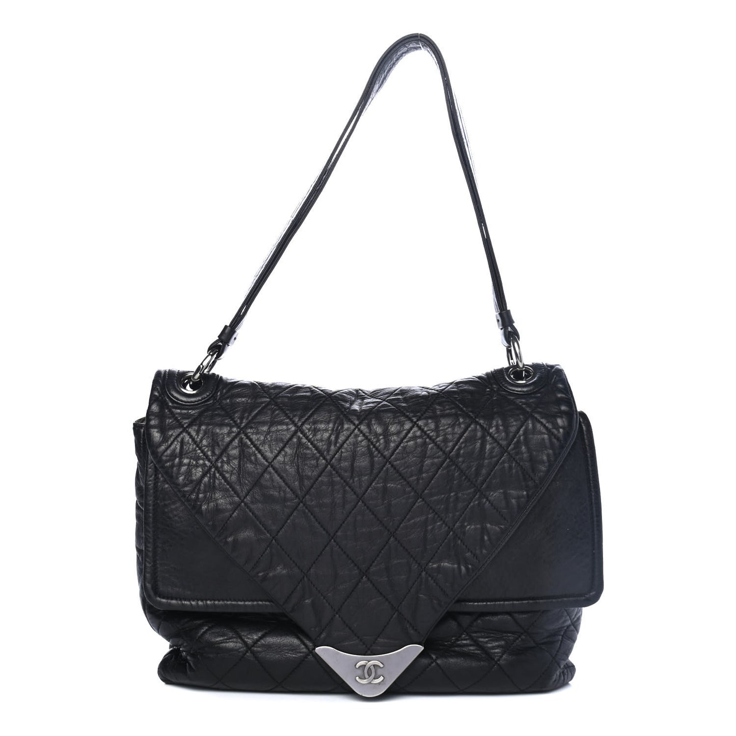 Lambskin Quilted Padded Envelope Flap Black