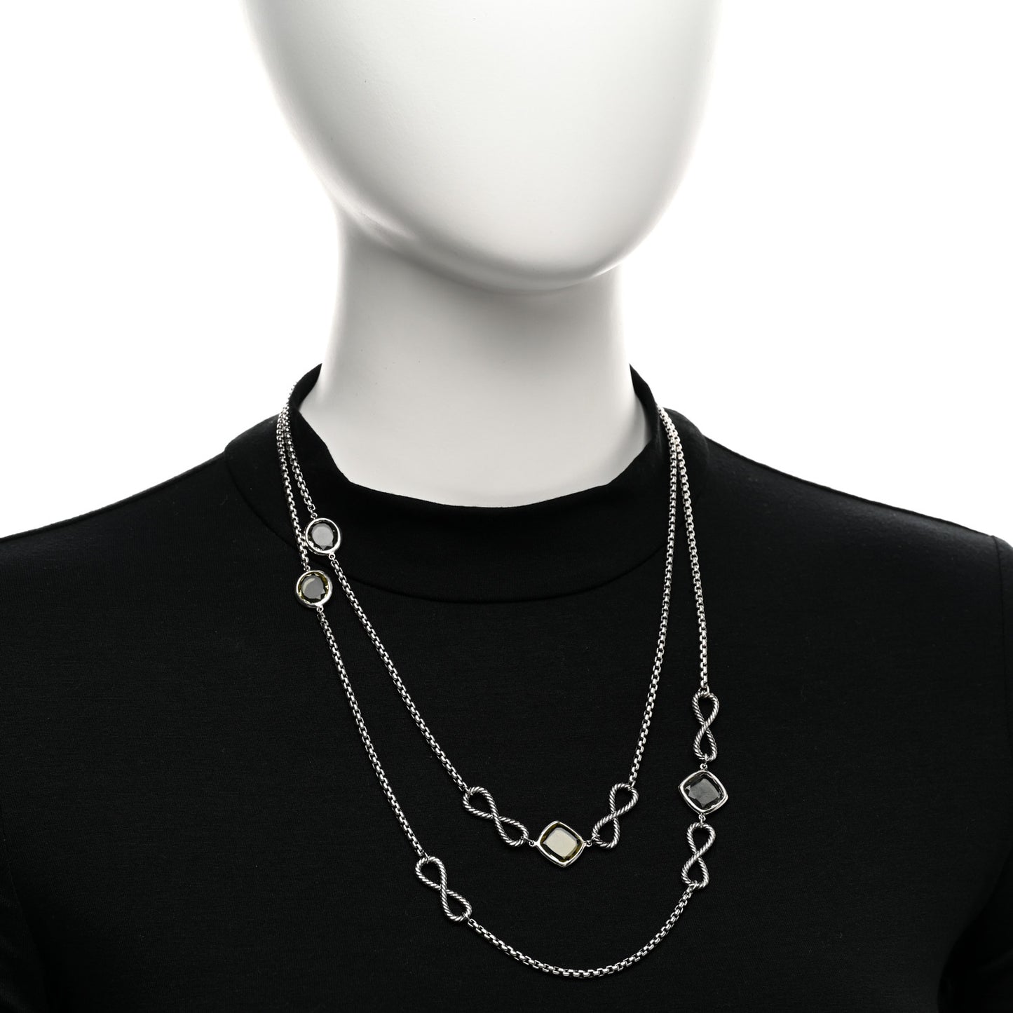 Sterling Silver Prasiolite Citrine Infinity Station Necklace