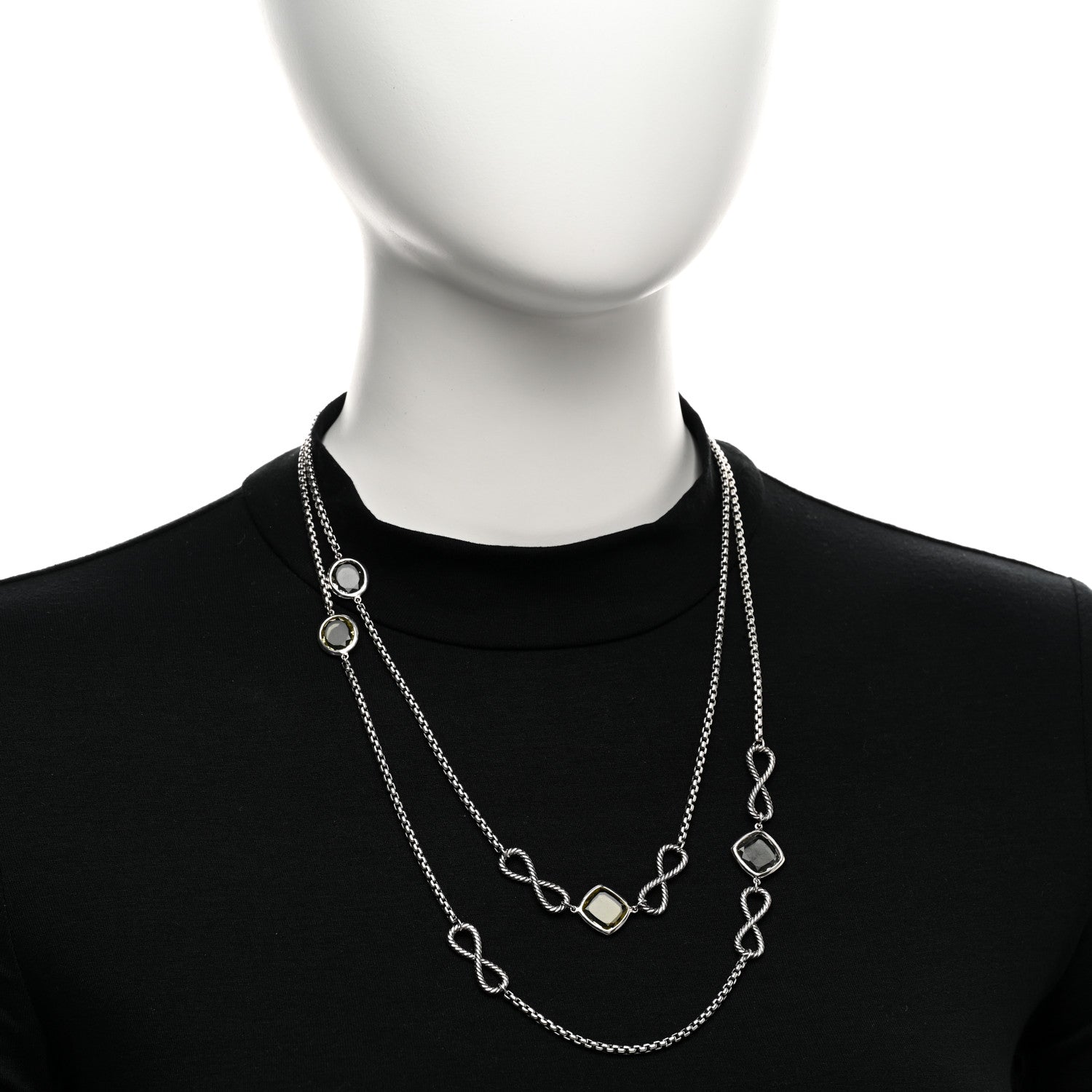 David Yurman Sterling Silver Prasiolite Citrine Infinity Station Necklace 2 of 4