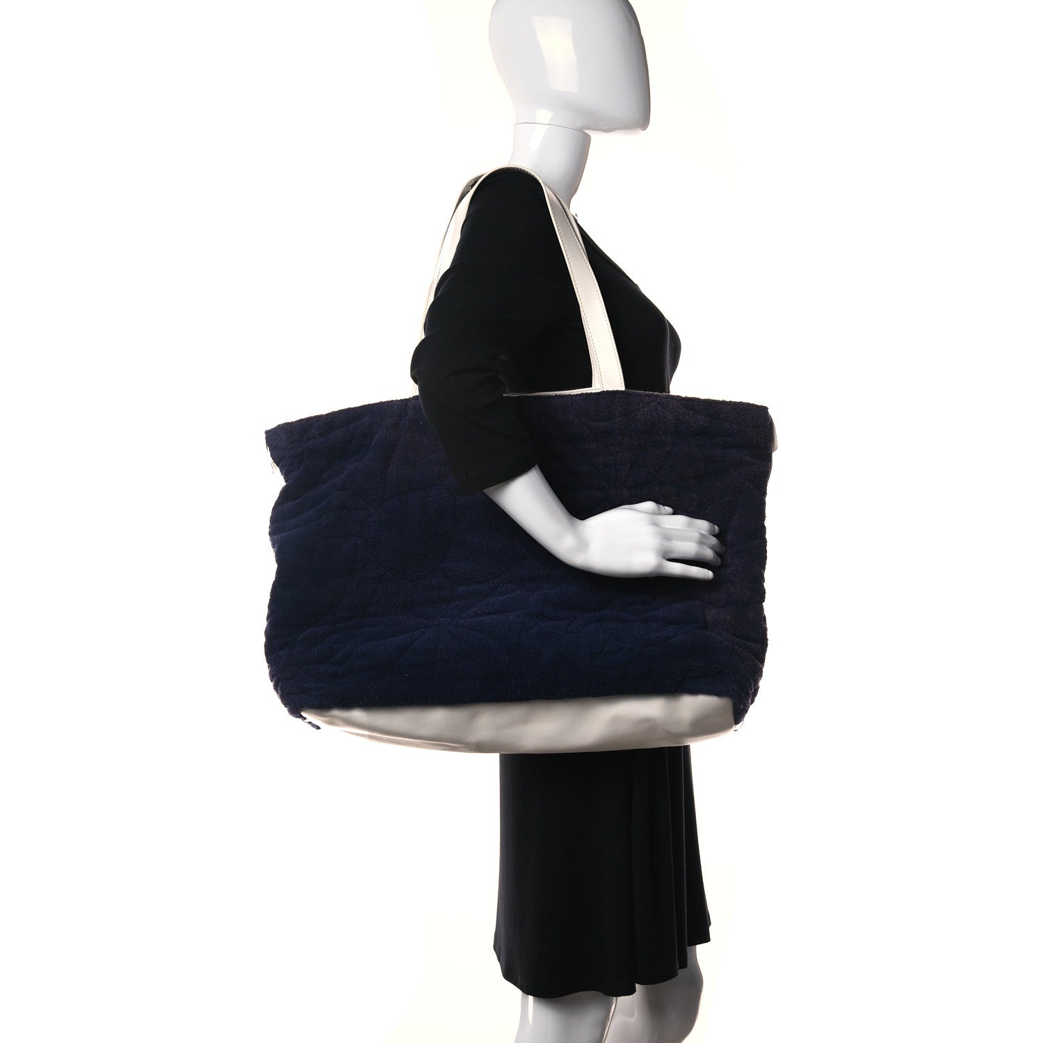Chanel Terry Cotton CC Beach Tote Navy White 2 of 21