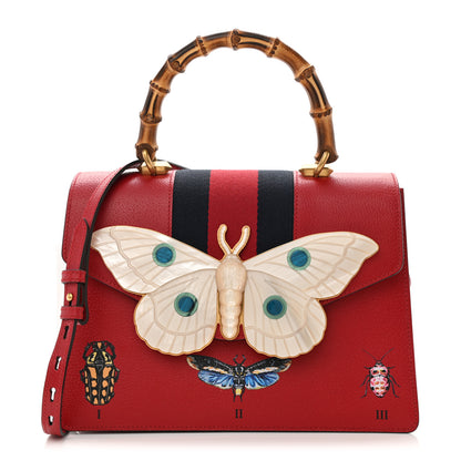 Gucci Calfskin Bamboo Web Medium Falena Moth Top Handle Bag Hibiscus Red 1 of 12