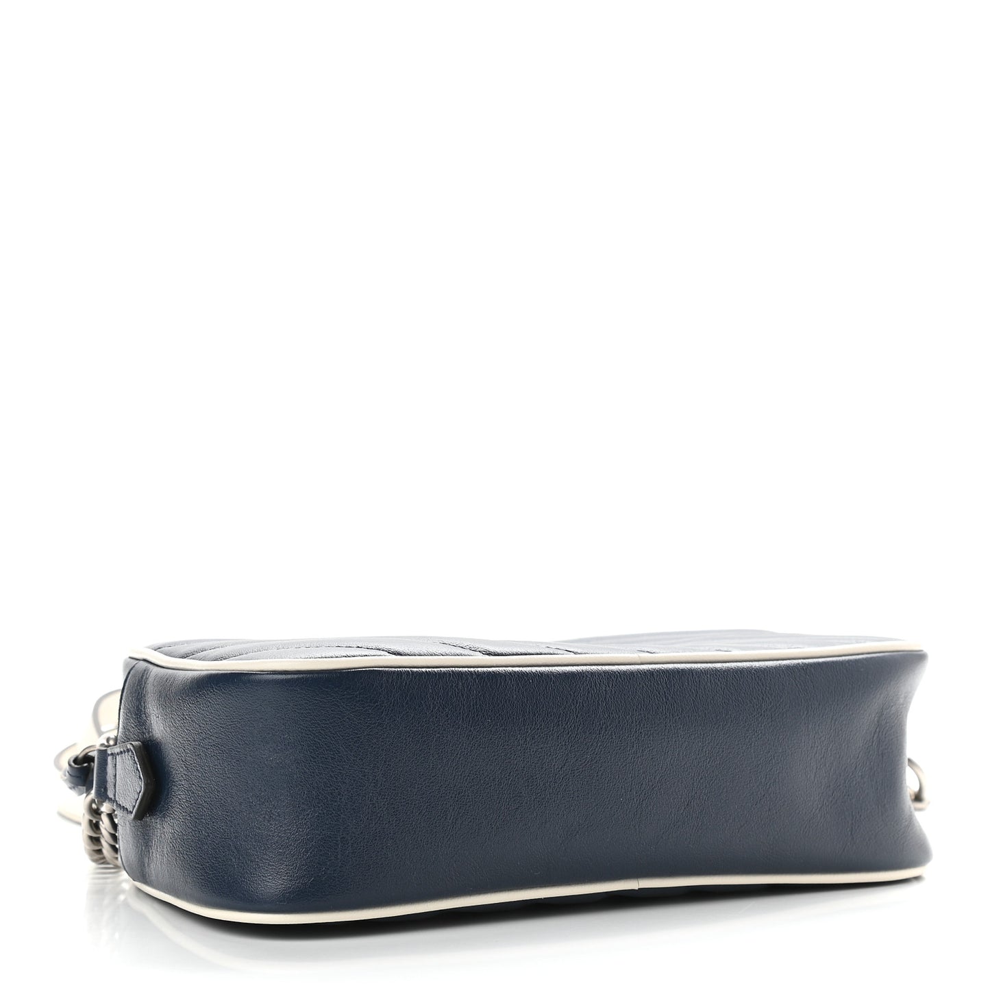 Vintage Effect Calfskin Matelasse Diagonal Small Torchon GG Marmont Chain Shoulder Bag Blue Agata Mystic White