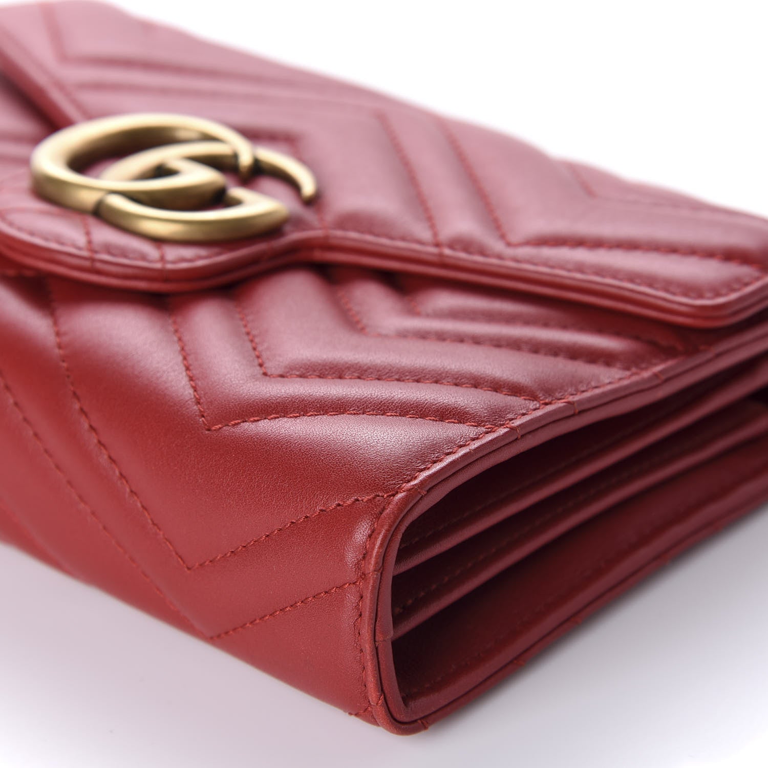 Gucci Calfskin Matelasse GG Marmont Chain Wallet Hibiscus Red 7 of 11