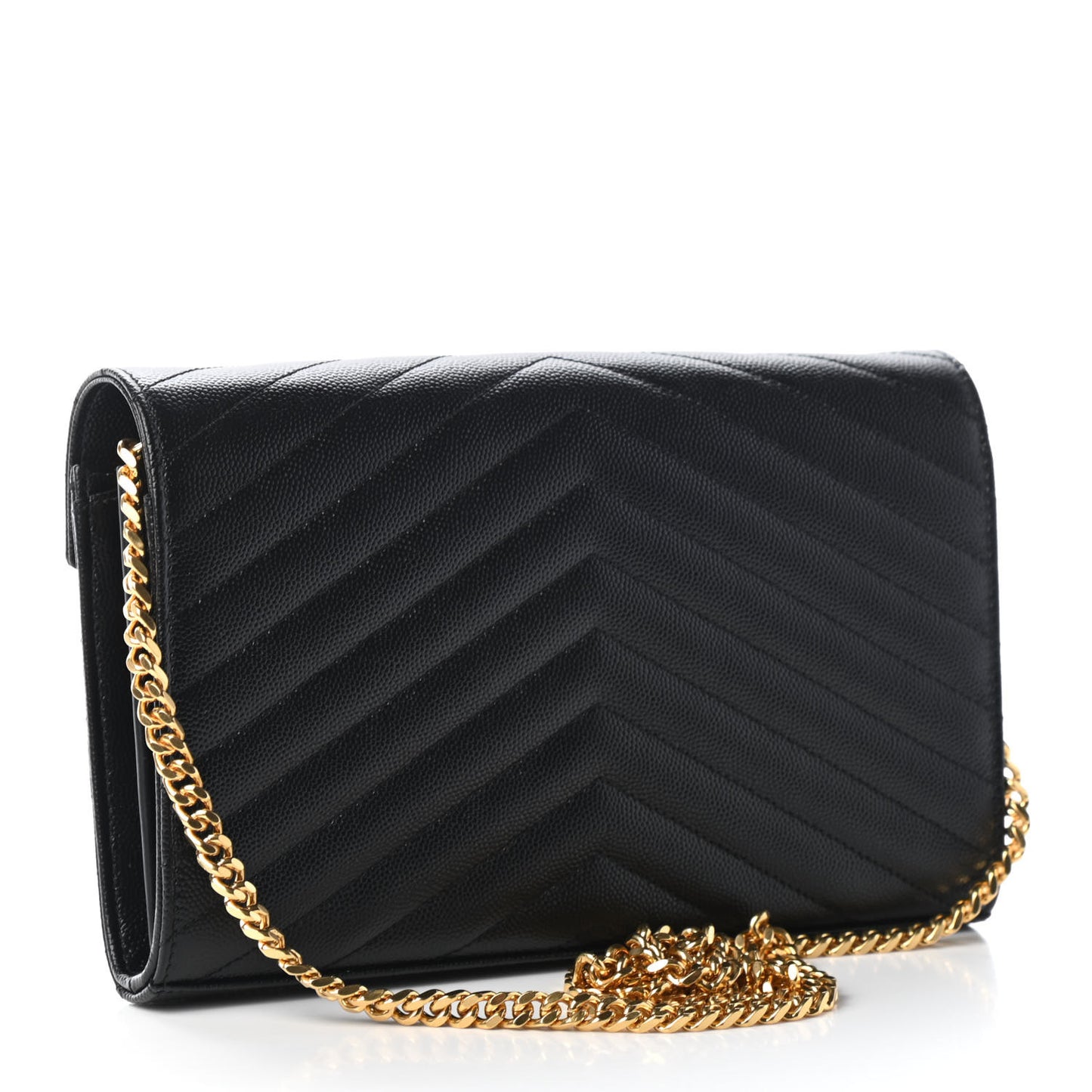 Grain De Poudre Matelasse Chevron Monogram Chain Wallet Black