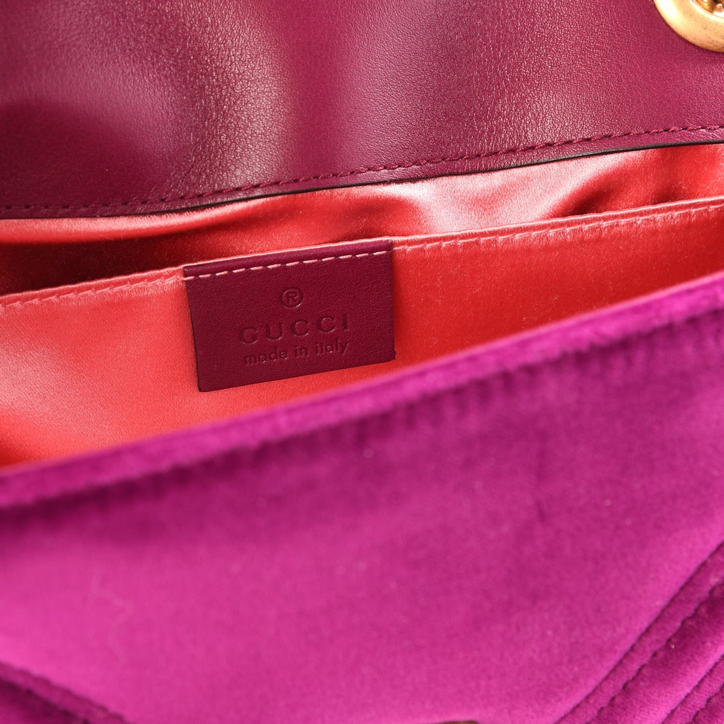 Velvet Matelasse Mini GG Marmont Shoulder Bag Fuchsia Violet Cyclamen