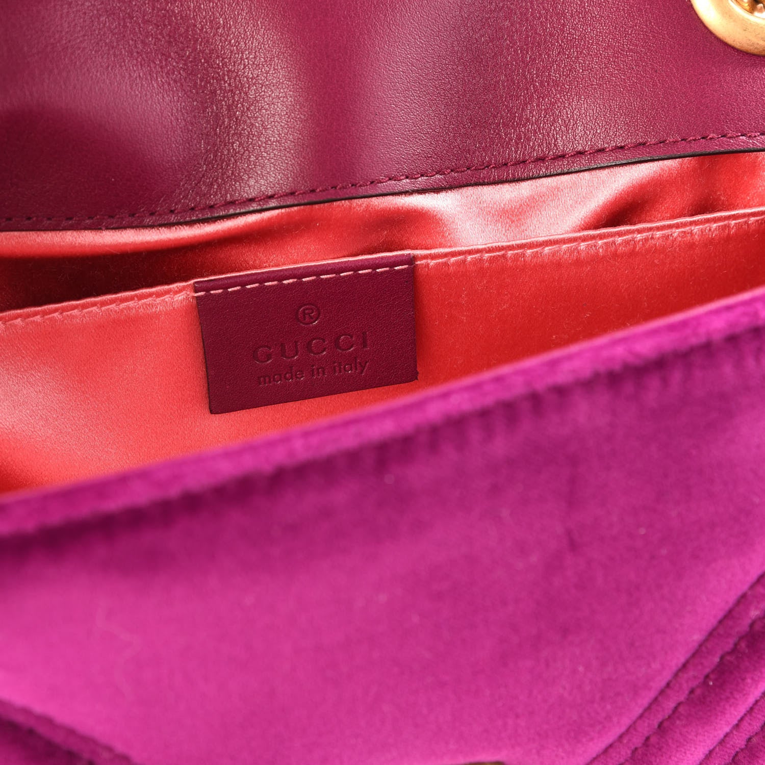 Gucci Velvet Matelasse Mini GG Marmont Shoulder Bag Fuchsia Violet Cyclamen 7 of 9