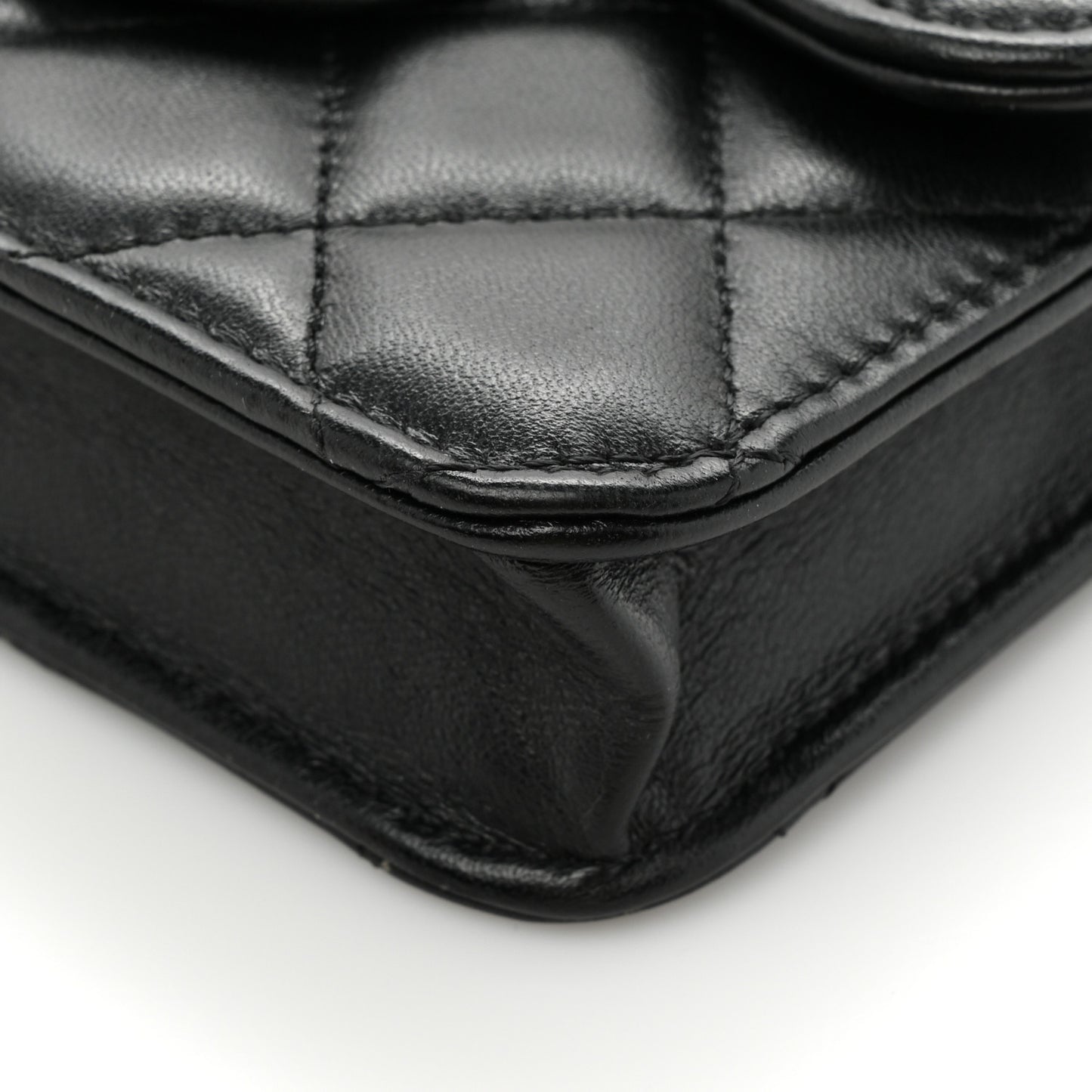 Lambskin Quilted Top Handle Flap Coin Purse With Chain Black