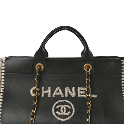 Chanel Calfskin Knit Medium Deauville Tote Black Grey 8 of 10