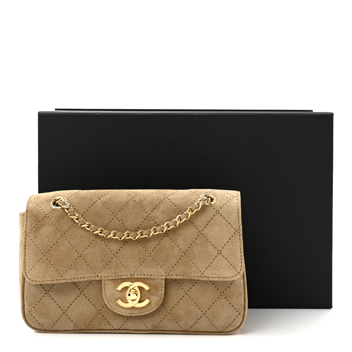 Suede Calfskin Mini Souplissimo Flap Dark Beige
