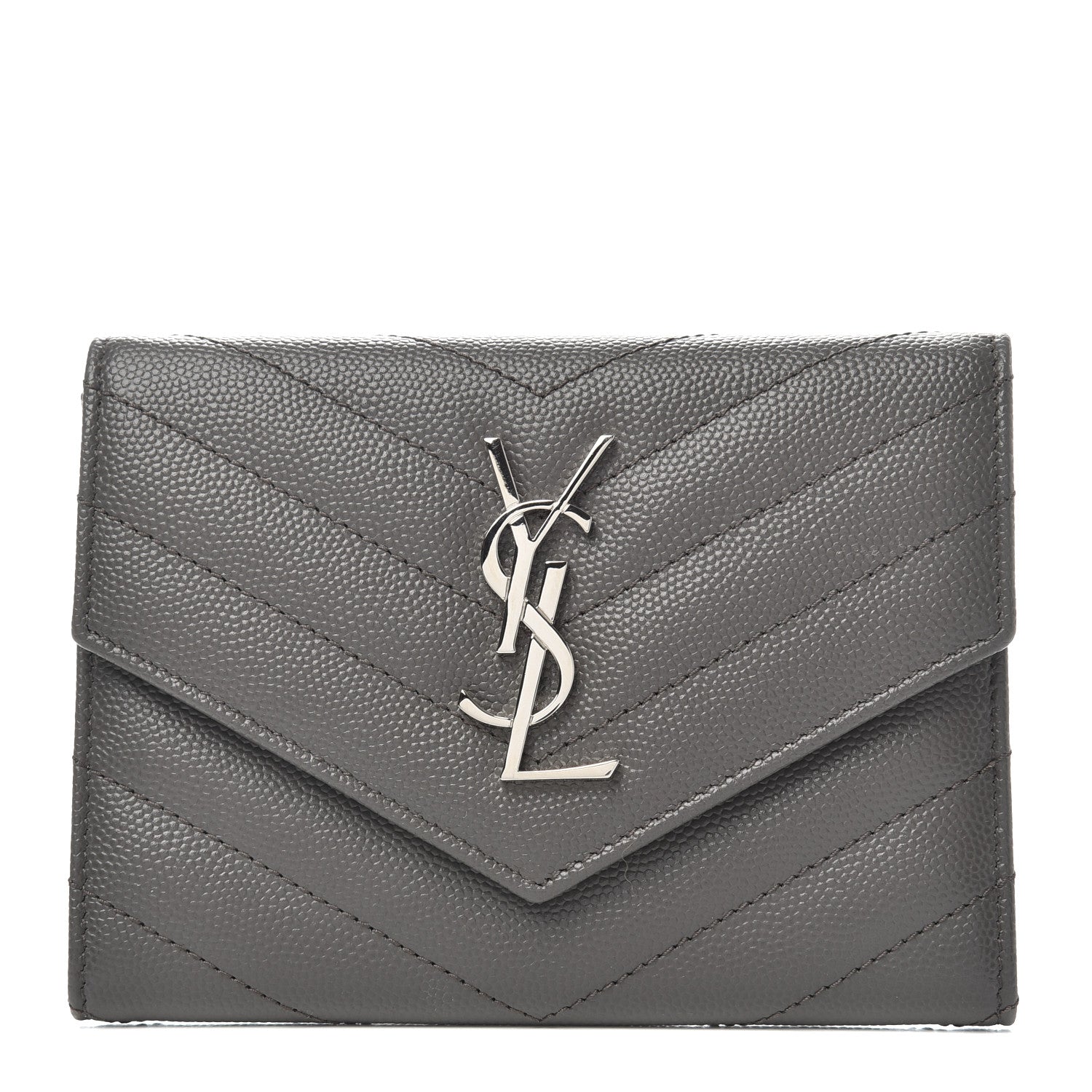 Saint Laurent Grain De Poudre Matelasse Chevron Small Monogram Passport Case Earth 1 of 6