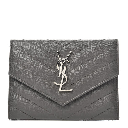 Saint Laurent Grain De Poudre Matelasse Chevron Small Monogram Passport Case Earth 1 of 6